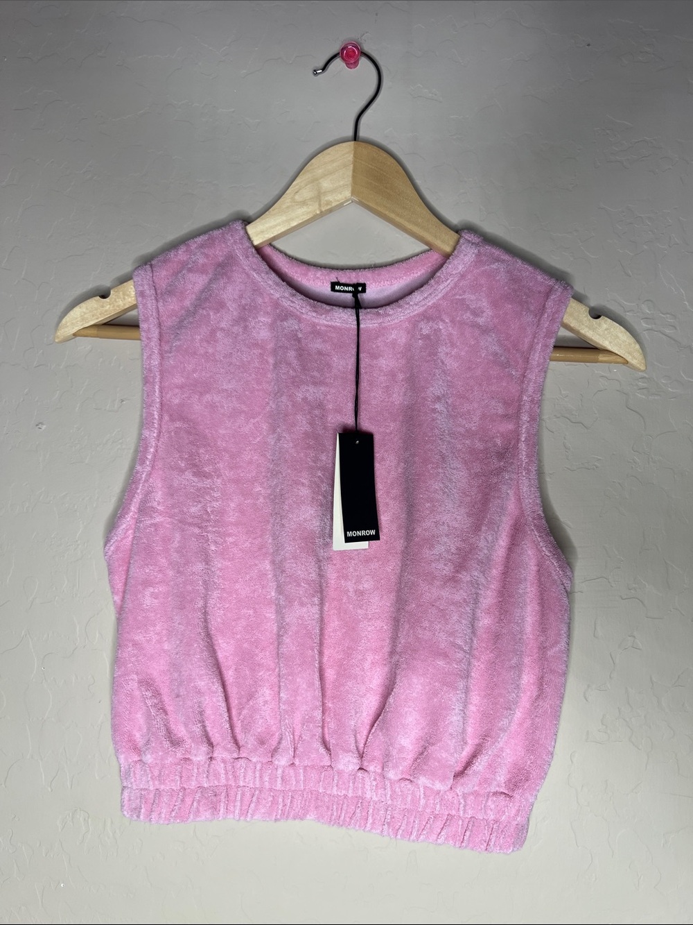 Monrow Plush Pink Terry Crop Tank